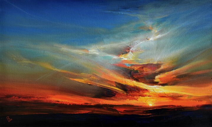 Painting titled "Evening Sky in a Bl…" by Ivan Grozdanovski, Original Artwork, Acrylic