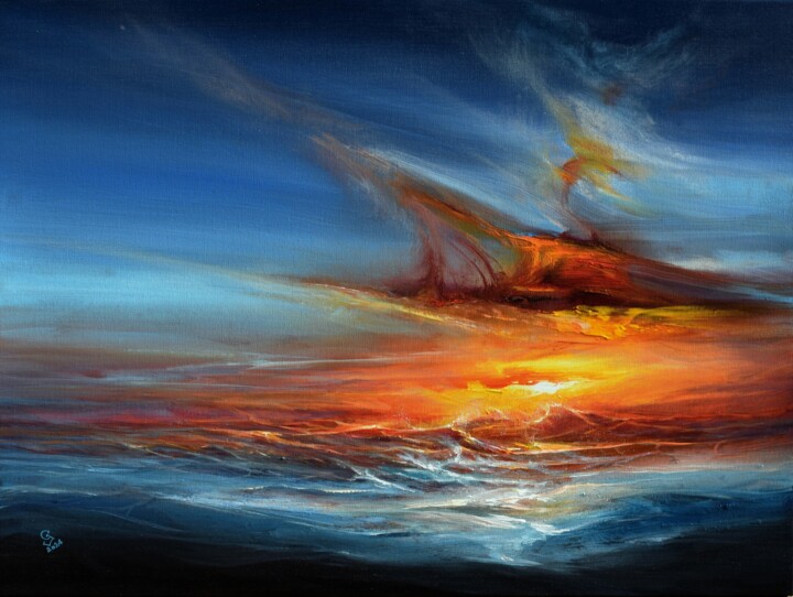 Schilderij getiteld "Dragon Sky" door Ivan Grozdanovski, Origineel Kunstwerk, Acryl