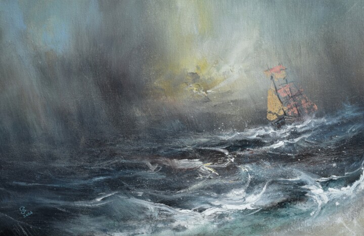 Malarstwo zatytułowany „Harbor of destroyed…” autorstwa Ivan Grozdanovski, Oryginalna praca, Akryl