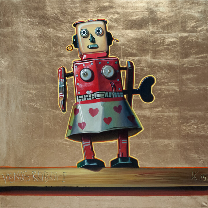 Schilderij getiteld "Venus robot" door Ivan Korshunov, Origineel Kunstwerk, Olie Gemonteerd op Frame voor houten brancard