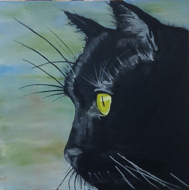 Peinture intitulée "портрет черного кота" par Ivan Lendel, Œuvre d'art originale, Huile