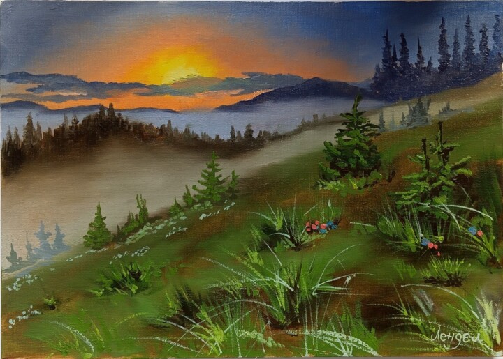 Peinture intitulée "morning mountain mi…" par Ivan Lendel, Œuvre d'art originale, Huile