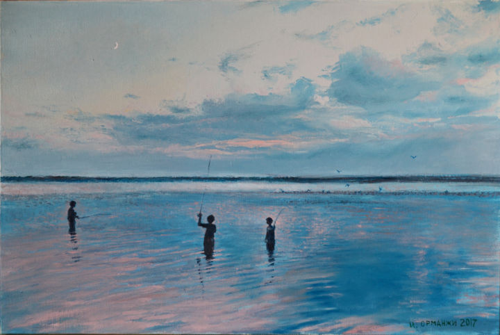 Pintura titulada "Fishing on the even…" por Ivan Ormanzhi, Obra de arte original, Oleo
