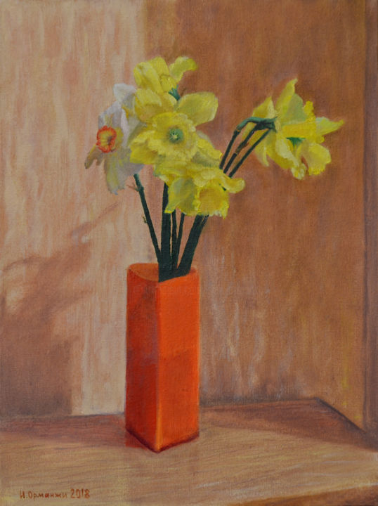 Painting titled "Daffodils" by Ivan Ormanzhi, Original Artwork, Oil