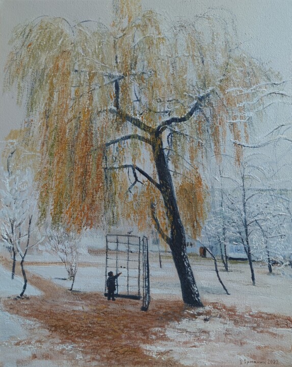Painting titled "Winter willow" by Ivan Ormanzhi, Original Artwork, Oil