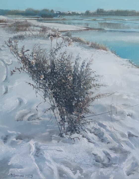 Painting titled "Winter flowers on t…" by Ivan Ormanzhi, Original Artwork, Oil