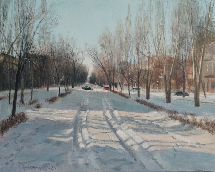 Картина под названием "Winter road to the…" - Ivan Ormanzhi, Подлинное произведение искусства, Масло