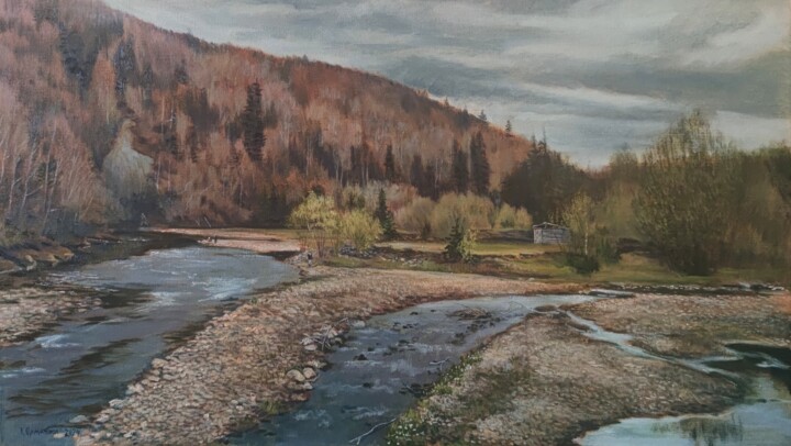 Painting titled "Spring river" by Ivan Ormanzhi, Original Artwork, Oil