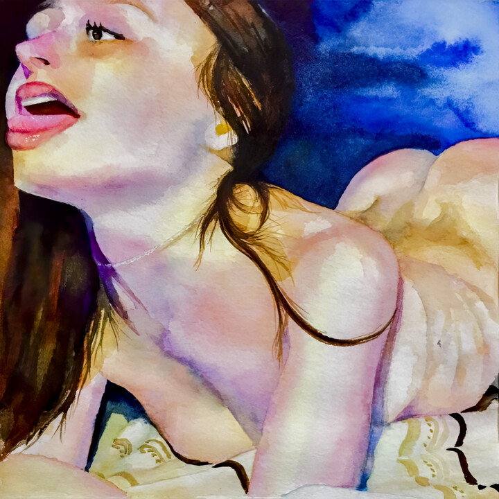 Painting titled "Quickly give it to…" by Ivan Ponomarevsky, Original Artwork, Watercolor