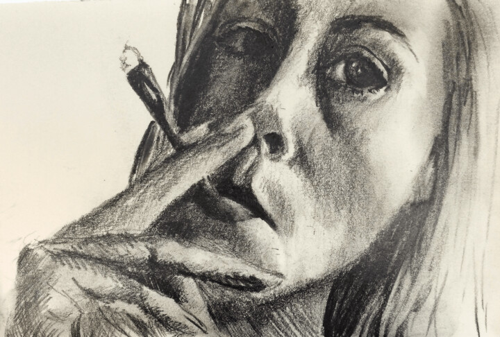 Dibujo titulada "The girl smokes" por Ivan Ponomarevsky, Obra de arte original, Lápiz