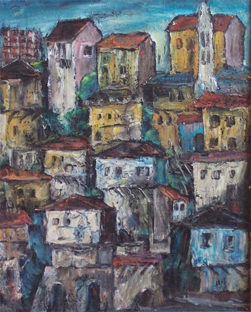 Картина под названием "The old city" - Ivan Popovski, Подлинное произведение искусства