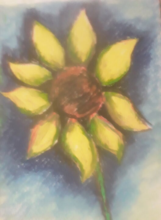 Картина под названием "Яркий подсолнух" - Иван Скрипель, Подлинное произведение искусства, Пастель