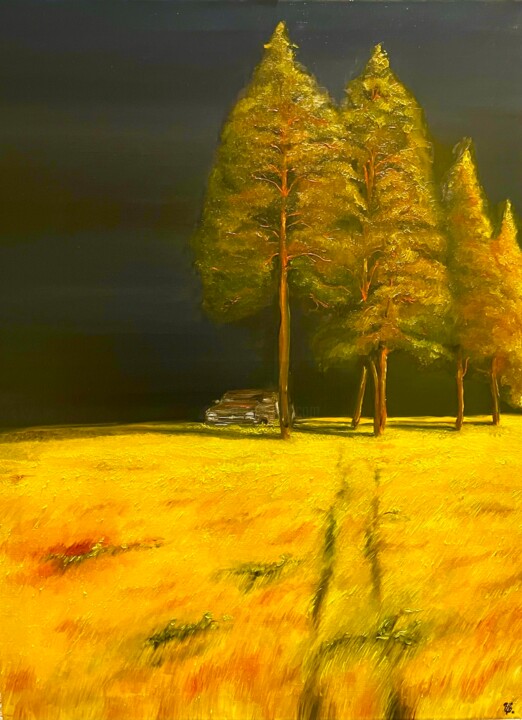 Картина под названием "Searching in trees" - Ivan Telegin, Подлинное произведение искусства, Масло