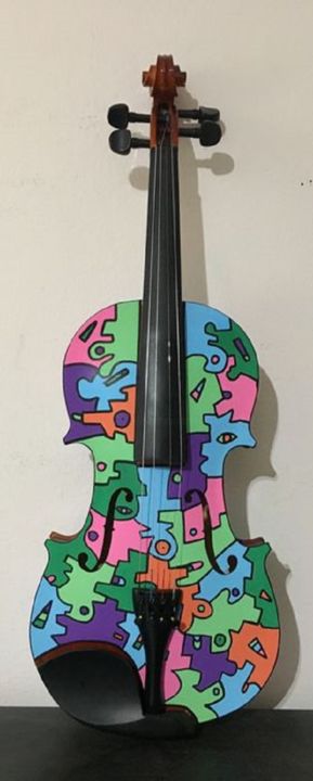 Skulptur mit dem Titel "Violino POP!!" von Ivan Todaro, Original-Kunstwerk, Holz