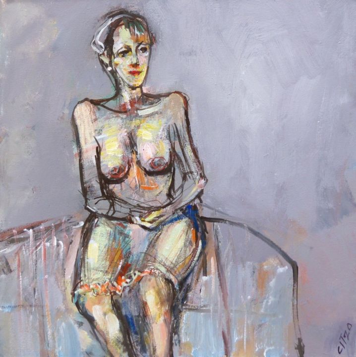 Painting titled "Femme assise" by Ivan Tzonev, Original Artwork, Acrylic