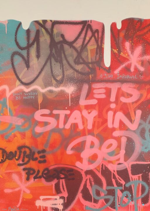 Painting titled "Let’s stay in bed" by Ivan Yagoda, Original Artwork, Spray paint