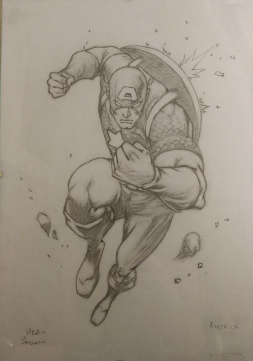 Drawing titled "Captain America" by Ivan Yanshin, Original Artwork, Pencil