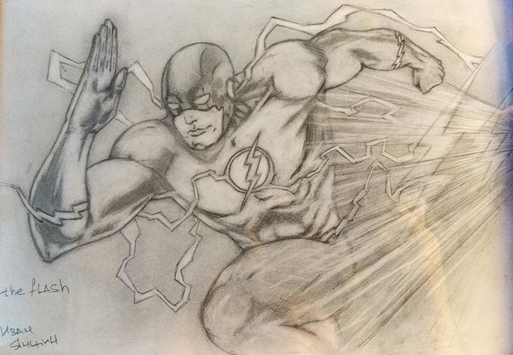 Drawing titled "Flash, Barry Allen" by Ivan Yanshin, Original Artwork, Pencil