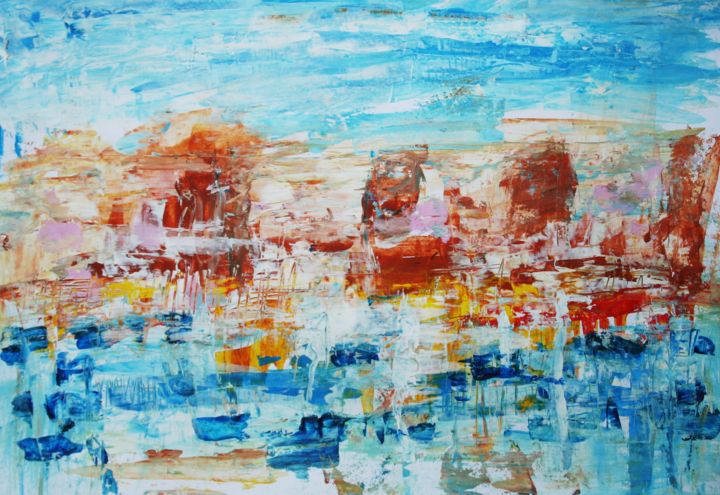 Painting titled "City by the sea" by Ivana Pelouchová (IVANEL), Original Artwork, Acrylic