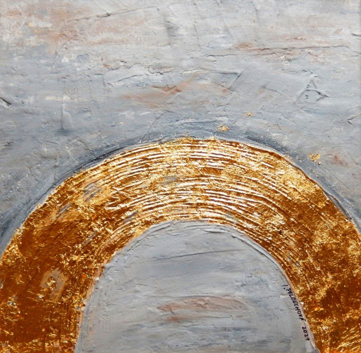 Painting titled "Golden Gate" by Ivana Pelouchová (IVANEL), Original Artwork, Acrylic Mounted on Wood Stretcher frame