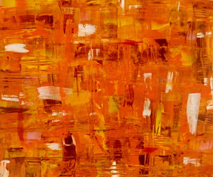 Peinture intitulée "Orange abstraction" par Ivana Pelouchová (IVANEL), Œuvre d'art originale, Acrylique