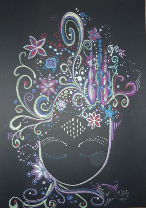 Drawing titled "Face of a flower 1" by Ivan Arabadzhiev, Original Art, Pastel