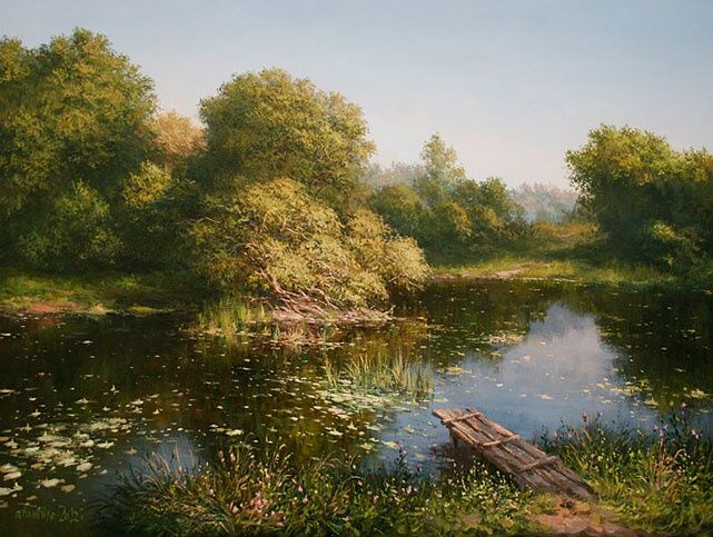 Painting titled "The bridge at summer" by Ivanenko, Original Artwork, Oil