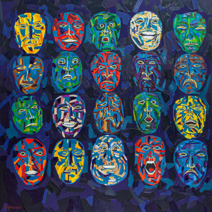 Ζωγραφική με τίτλο "Masks" από Ivan Klymenko, Αυθεντικά έργα τέχνης, Λάδι