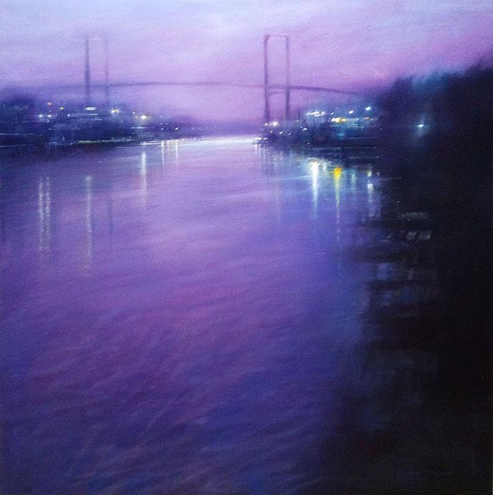 Pintura titulada "Vista con puente." por Ivan Mario Dos Santos, Obra de arte original, Oleo