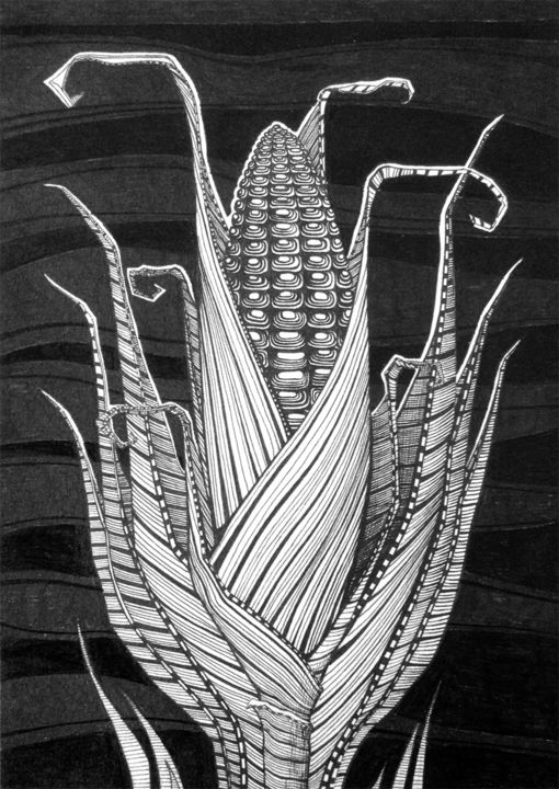 Zeichnungen mit dem Titel "The Corn" von Ivanna Shmeleva, Original-Kunstwerk, Tinte