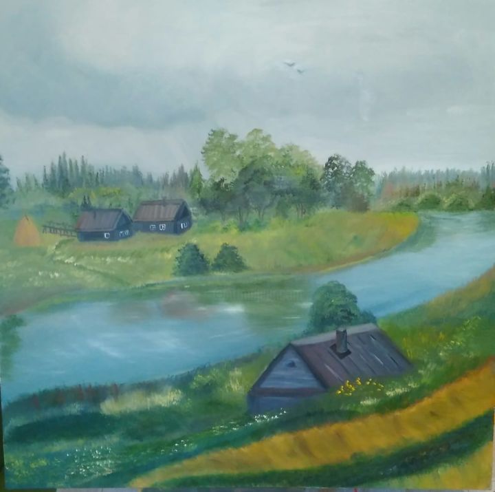 Картина под названием "Старая деревня" - Елена Иванцова, Подлинное произведение искусства, Масло