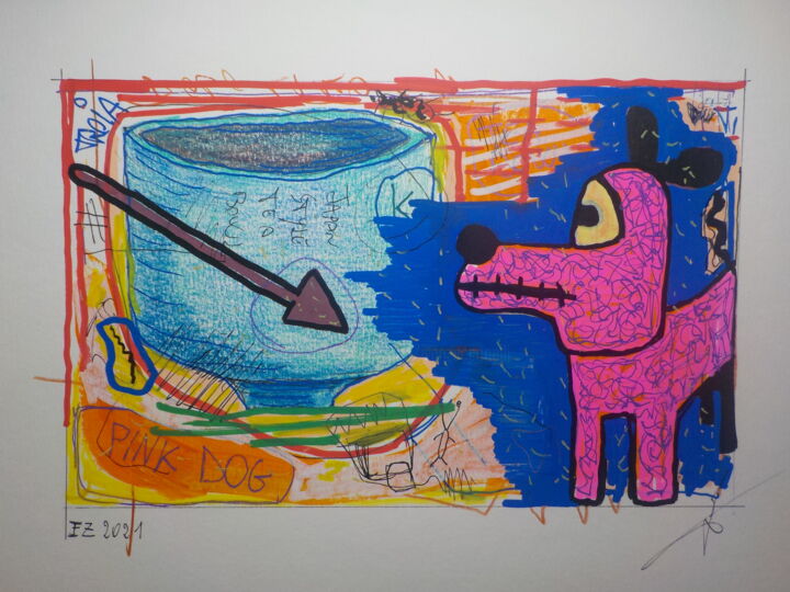 Malarstwo zatytułowany „Pink dog” autorstwa Ivan Zucconelli, Oryginalna praca, Akryl