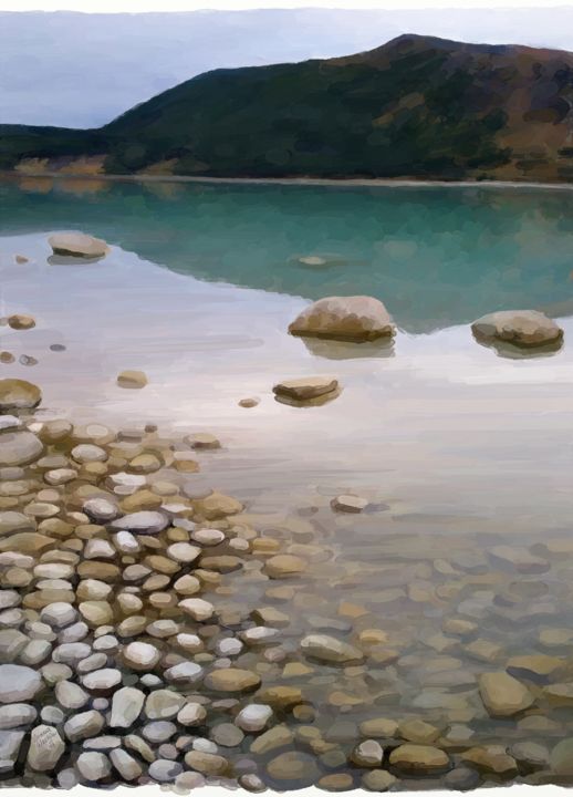 Digital Arts με τίτλο "lake-stones" από Iva West, Αυθεντικά έργα τέχνης, Ψηφιακή ζωγραφική