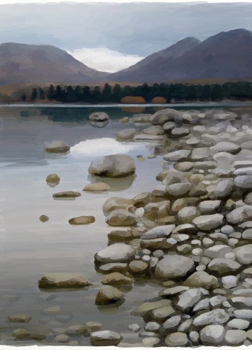 Digital Arts με τίτλο "lake-stones 2" από Iva West, Αυθεντικά έργα τέχνης, Ψηφιακή ζωγραφική