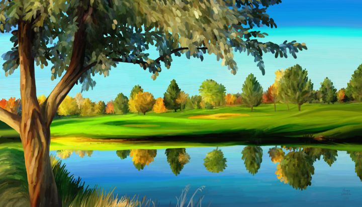 Digital Arts με τίτλο "Golf on sunny day" από Iva West, Αυθεντικά έργα τέχνης, Ψηφιακή ζωγραφική