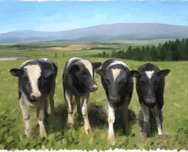 Digital Arts με τίτλο "Curious Cows" από Iva West, Αυθεντικά έργα τέχνης, Ψηφιακή ζωγραφική