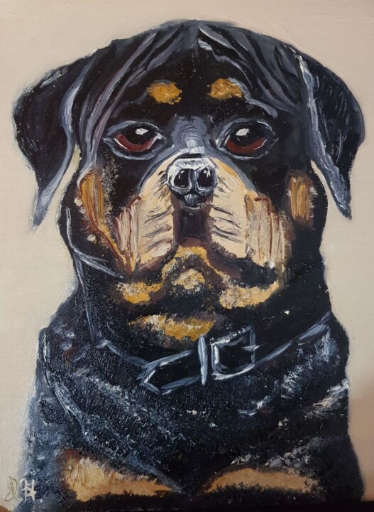 Peinture intitulée "Rottweiler" par Ivelina Hrytsylo, Œuvre d'art originale, Huile
