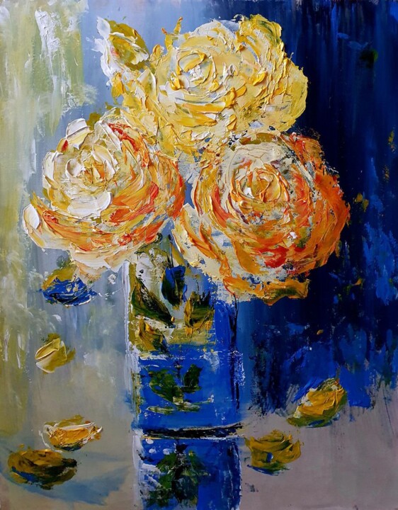 Pintura titulada "Yellow roses" por Ivelina Hrytsylo, Obra de arte original, Acrílico