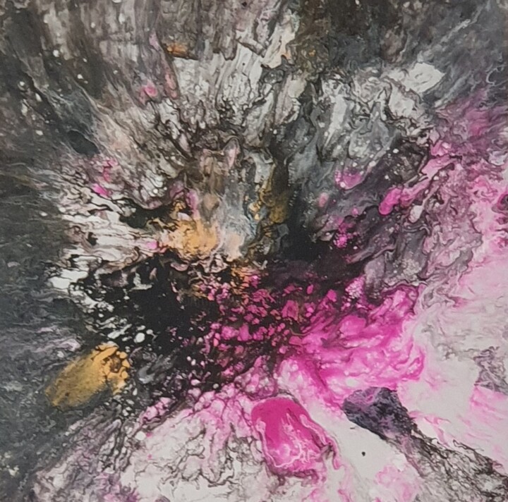 Painting titled "Pink Gold Fluid art…" by Iveta Zaharova (Kārkla), Original Artwork, Acrylic