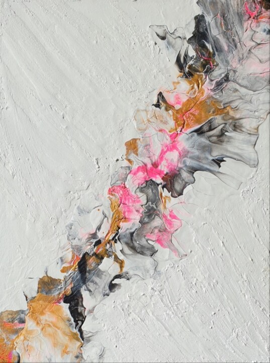 Painting titled "White Black Pink Go…" by Iveta Zaharova (Kārkla), Original Artwork, Acrylic