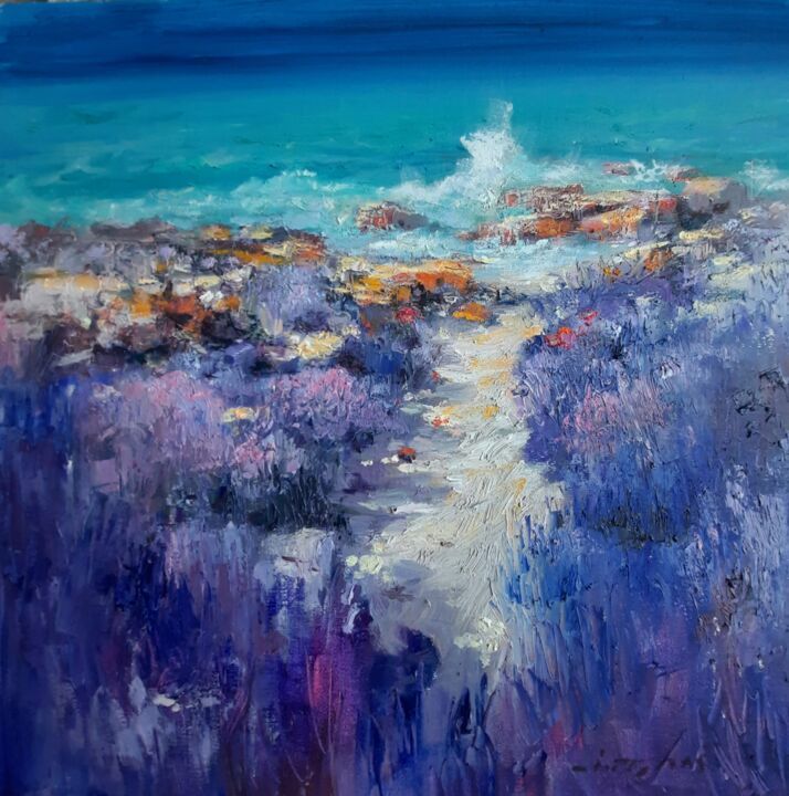Картина под названием "Sea and lavender" - Ivica Petraš, Подлинное произведение искусства, Масло