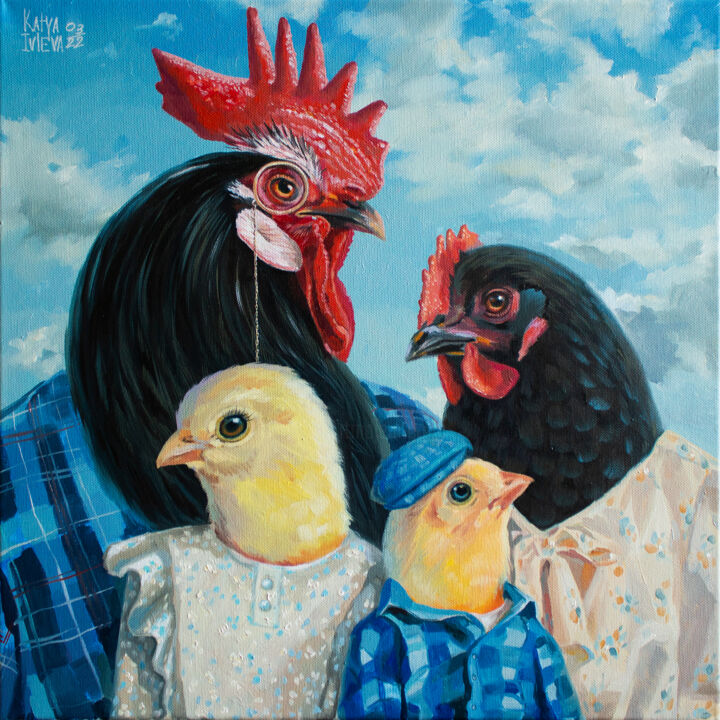 Painting titled "Family" by Katya Ivleva, Original Artwork, Oil Mounted on Wood Stretcher frame