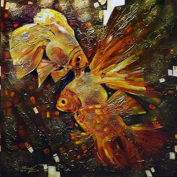 Картина под названием ""Goldfishes" from t…" - Ivan Maksymiuk, Подлинное произведение искусства, Масло