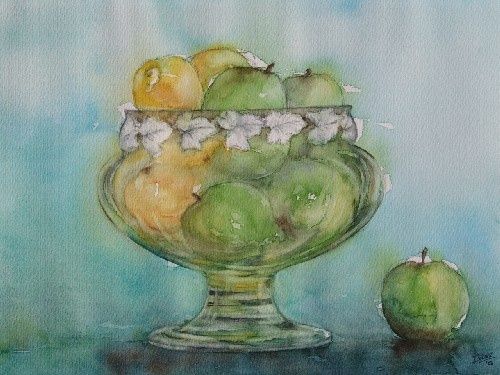 Painting titled "Manzanas verdes" by Ivone Tejerina, Original Artwork, Other