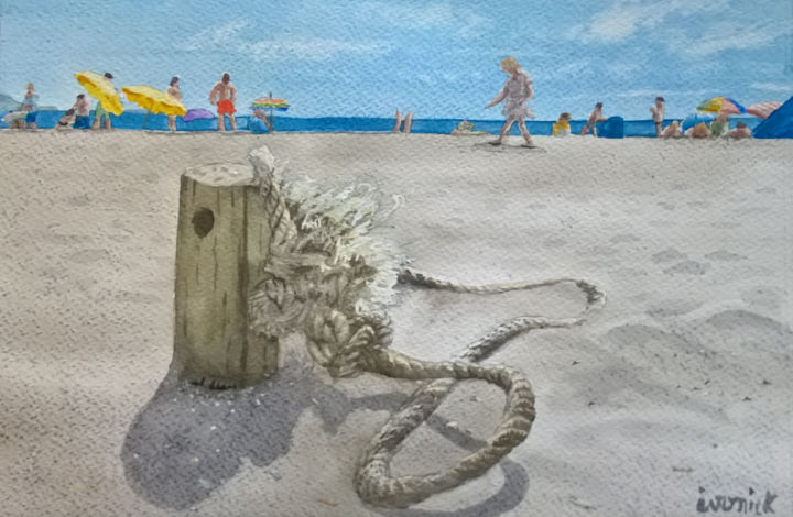 Painting titled "Cordage oublié" by Ivonick, Original Artwork, Watercolor