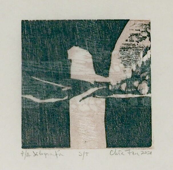 Druckgrafik mit dem Titel "S/T" von Ivonne Chia, Original-Kunstwerk, Holzschnitt