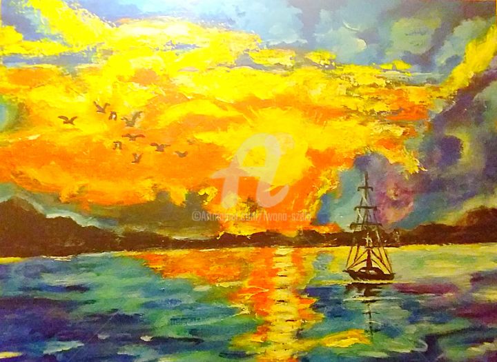 Painting titled "Bateau" by Is, Original Artwork, Acrylic