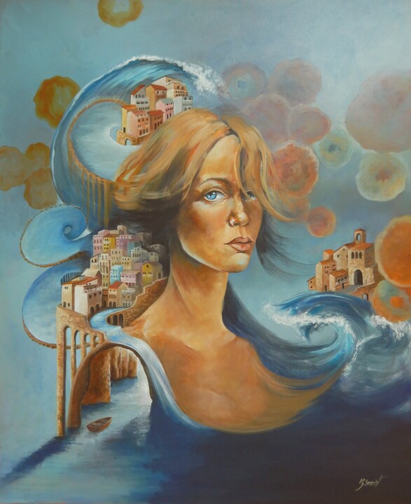 Malarstwo zatytułowany „Dziewczyna z miaste…” autorstwa Iwona Szmist, Oryginalna praca, Olej