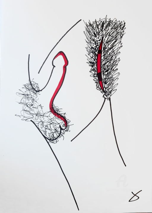 Tekening getiteld "Nos deux sexes en r…" door Ix, Origineel Kunstwerk, Marker