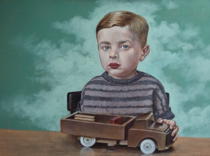 Painting titled "Le beau camion" by Stefano Console, Original Artwork, Acrylic Mounted on Wood Stretcher frame
